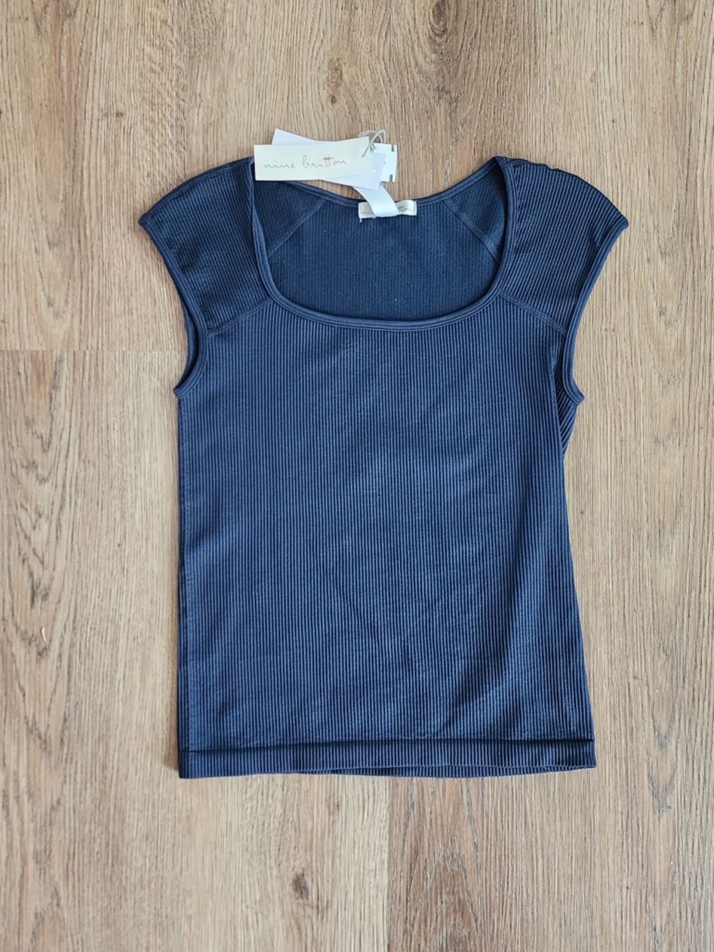 nine britton Ribbed Scoop Neck Tank Top - Navy Blue